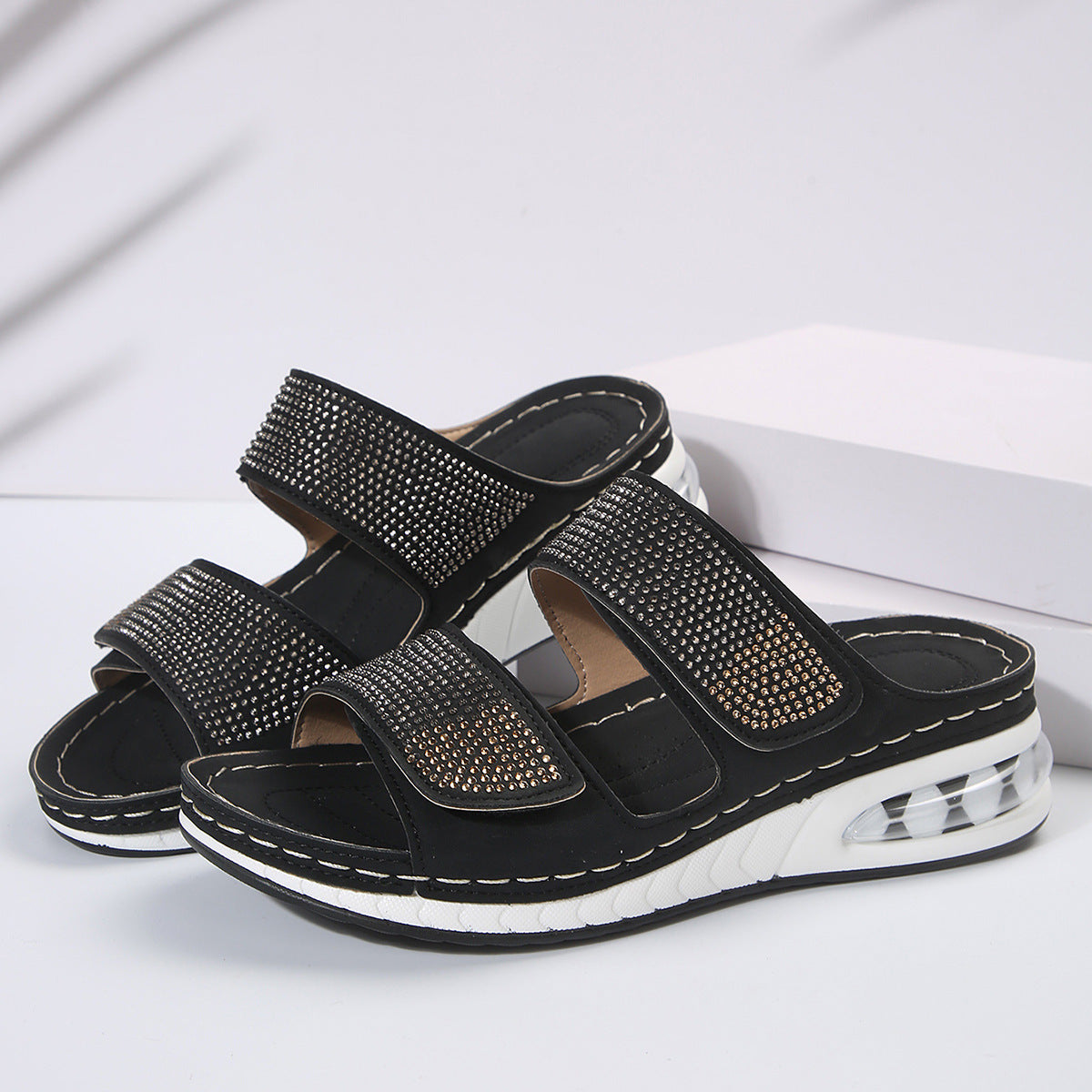 Air Cushion Rhinestone Wedge Sandals