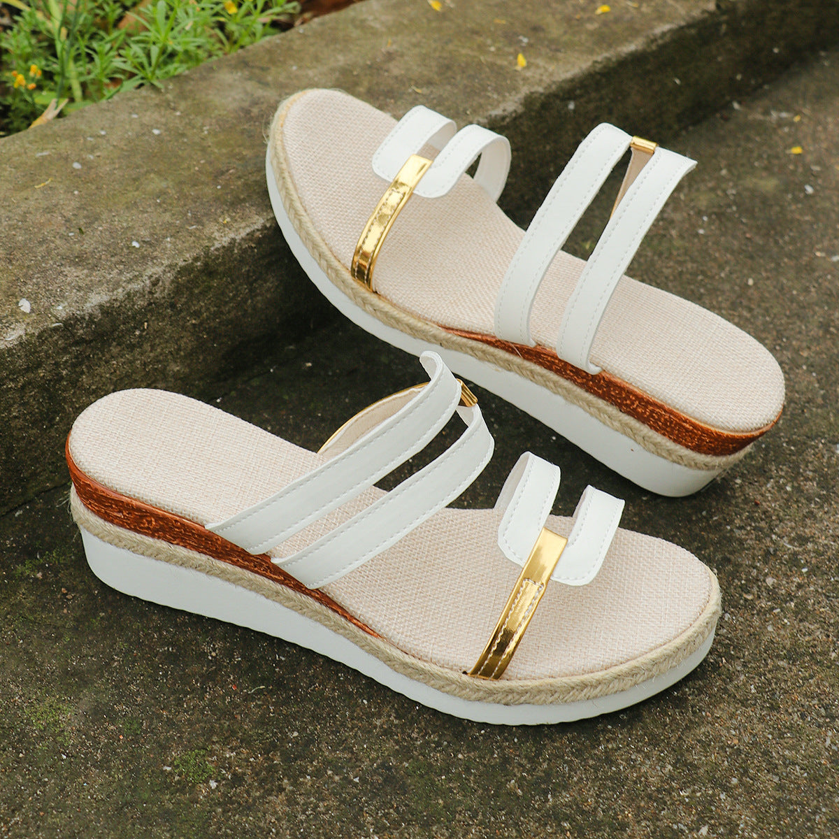 Colorblock Wedge Hemp Heel Sandals