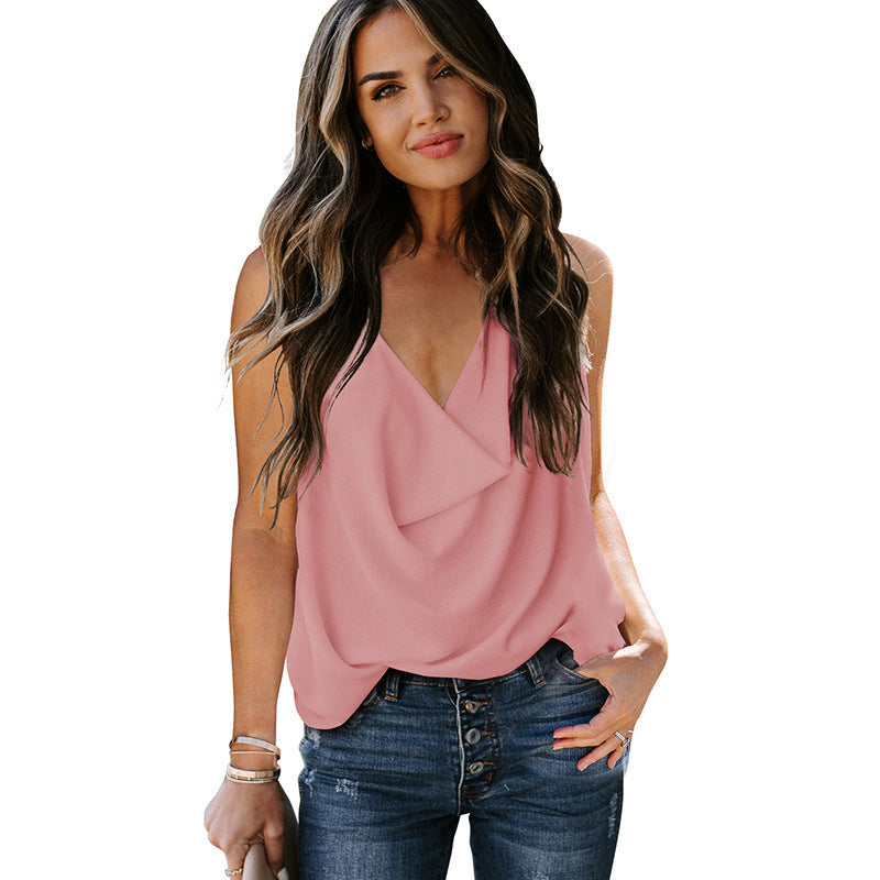 Lockeres Chiffon-Tanktop mit V-Ausschnitt für Damen