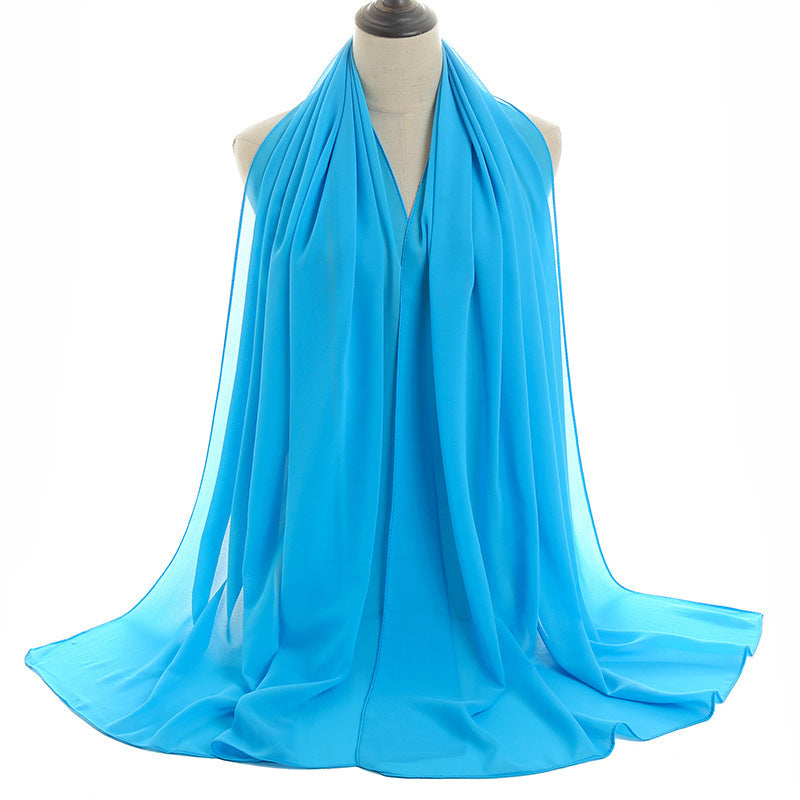 Foulard hijab en mousseline de soie monochrome à perles