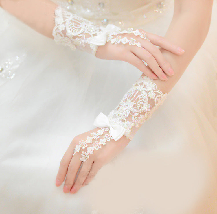 Short Bridal Beaded Wedding Gloves