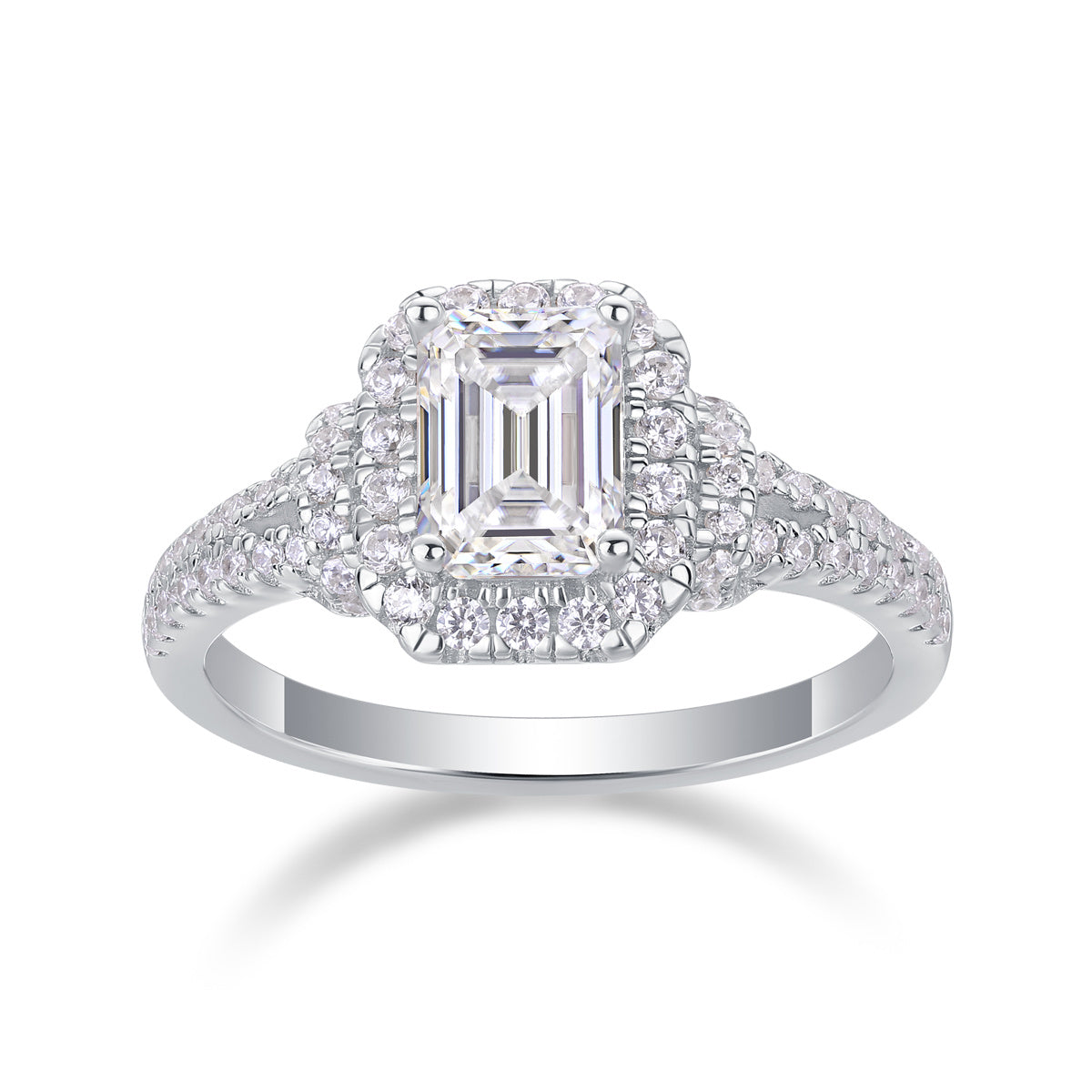 Quadratischer Moissanit-Silberring mit Diamanten