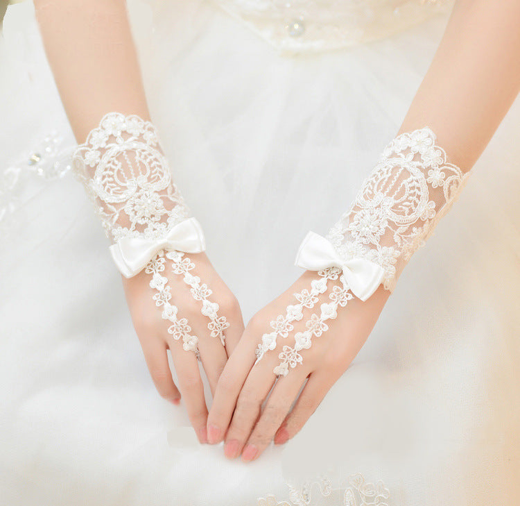 Short Bridal Beaded Wedding Gloves