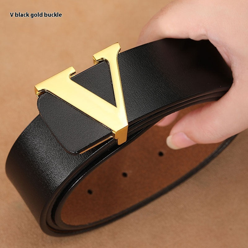 Ceinture de pantalon rétro en cuir véritable avec lettre V