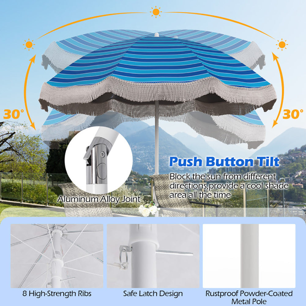 6.5FT Fringe Beach Umbrella w/ Tilt