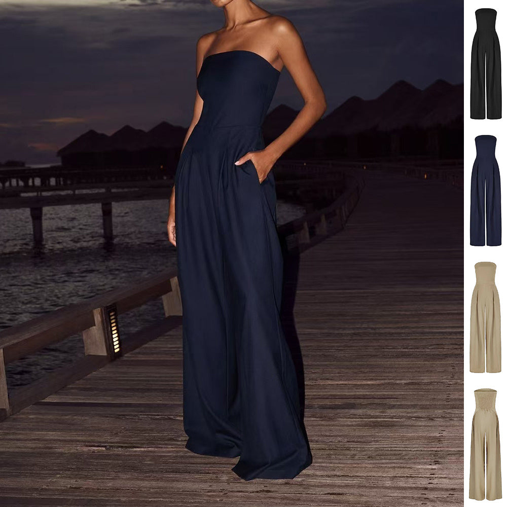 Lockerer rückenfreier Jumpsuit mit weitem Bein