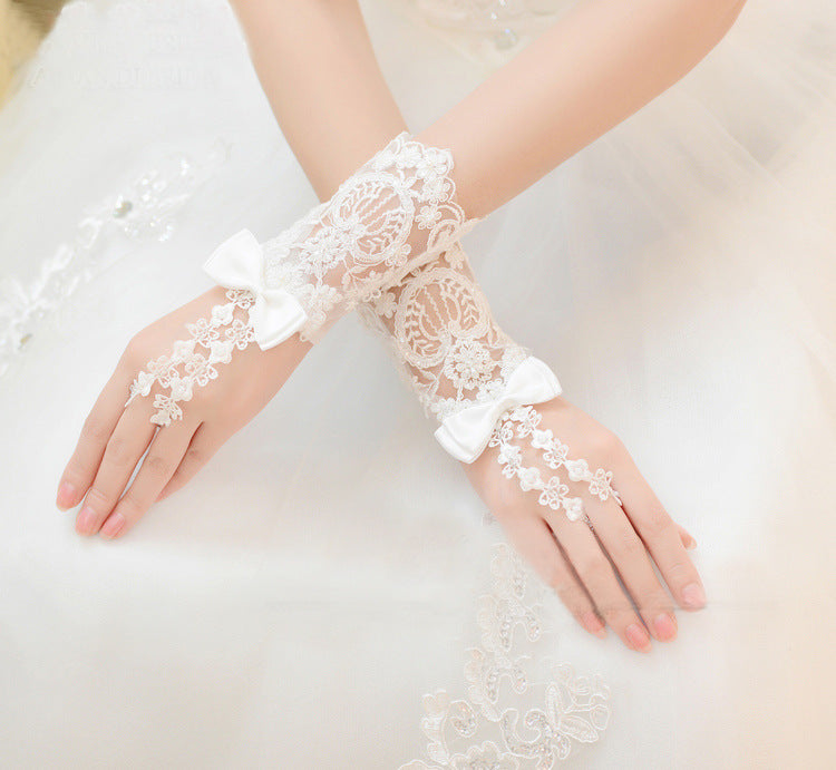 Short Bridal Beaded Wedding Gloves