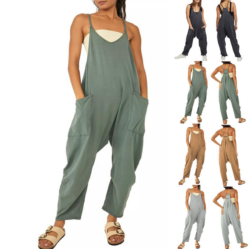 Summer Sleeveless Jumpsuit with Pockets