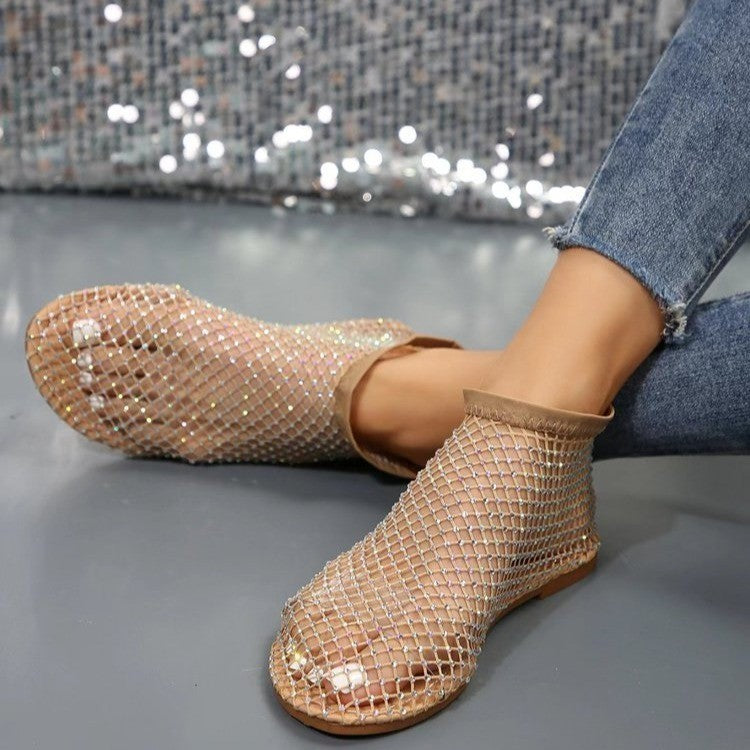 Rhinestone Hollow Flat Sandals Women