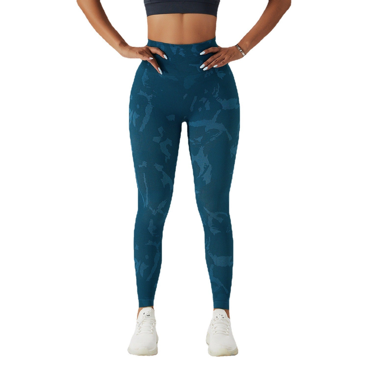 Pantalon de fitness camouflage pêche à taille haute