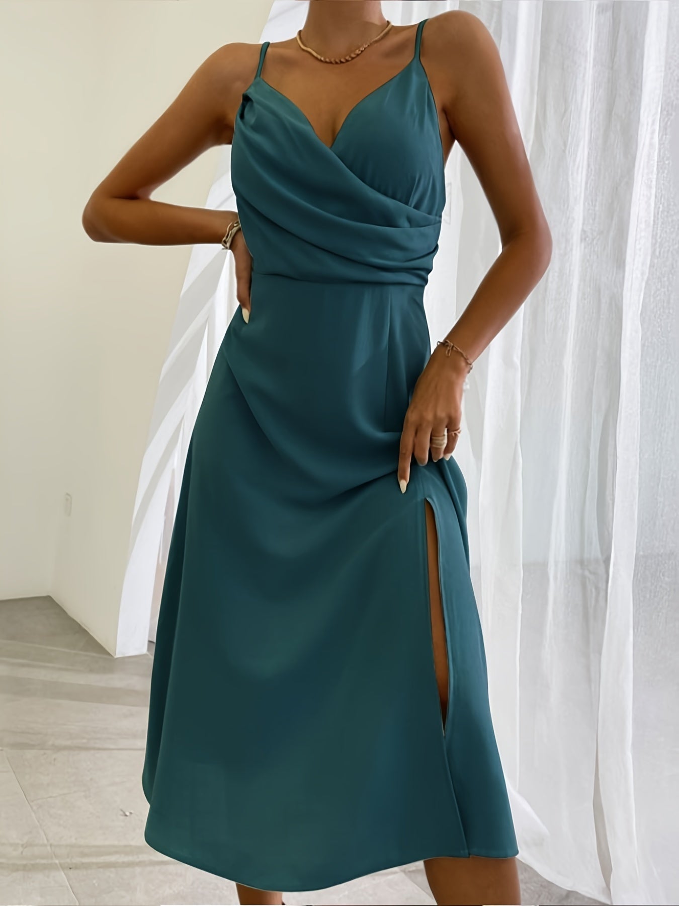 V-Neck Slit Slim Sling Dress for Women