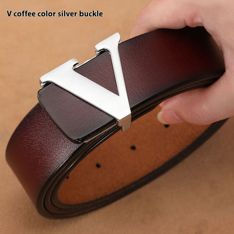 Ceinture de pantalon rétro en cuir véritable avec lettre V