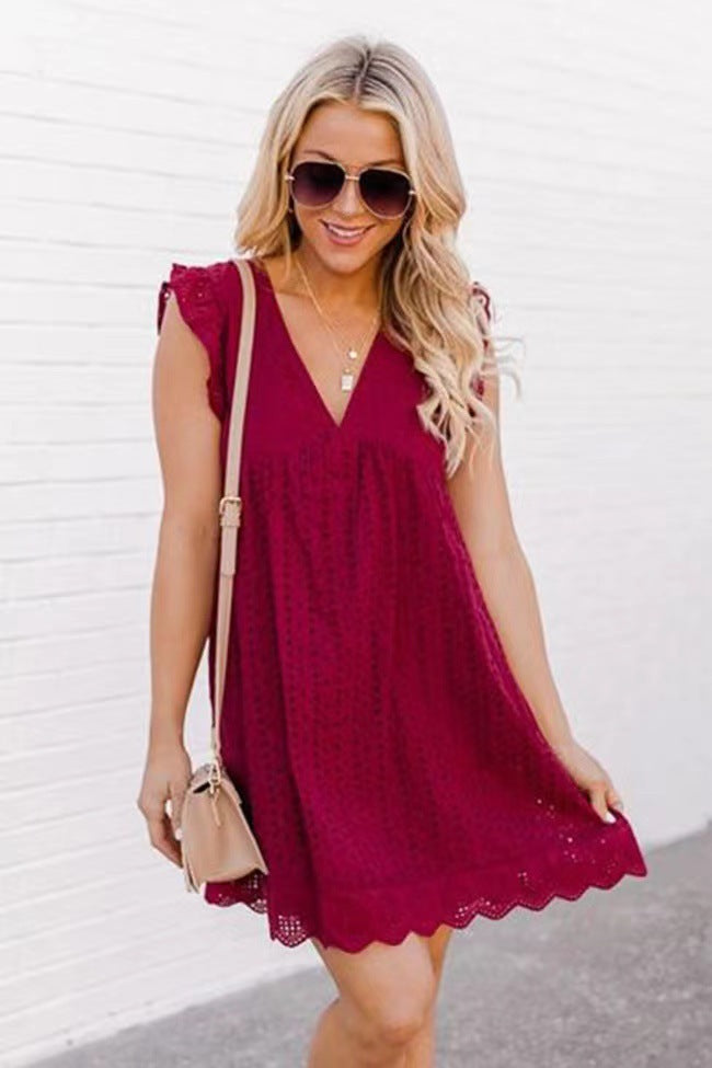 Lace Pocket V-Neck Sleeveless Beach Dress
