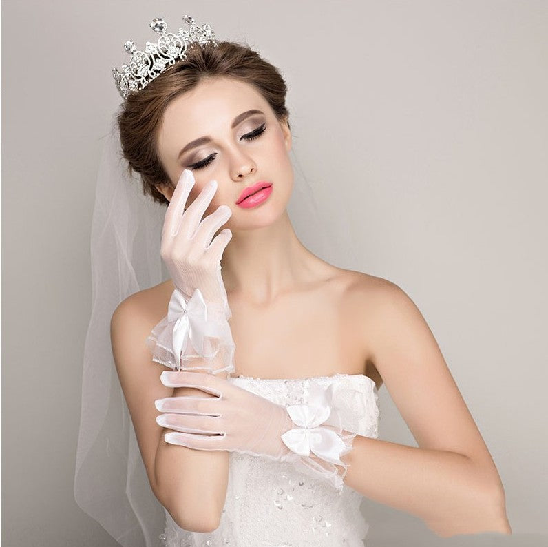 Crystal Tulle Bridal Wedding Gloves