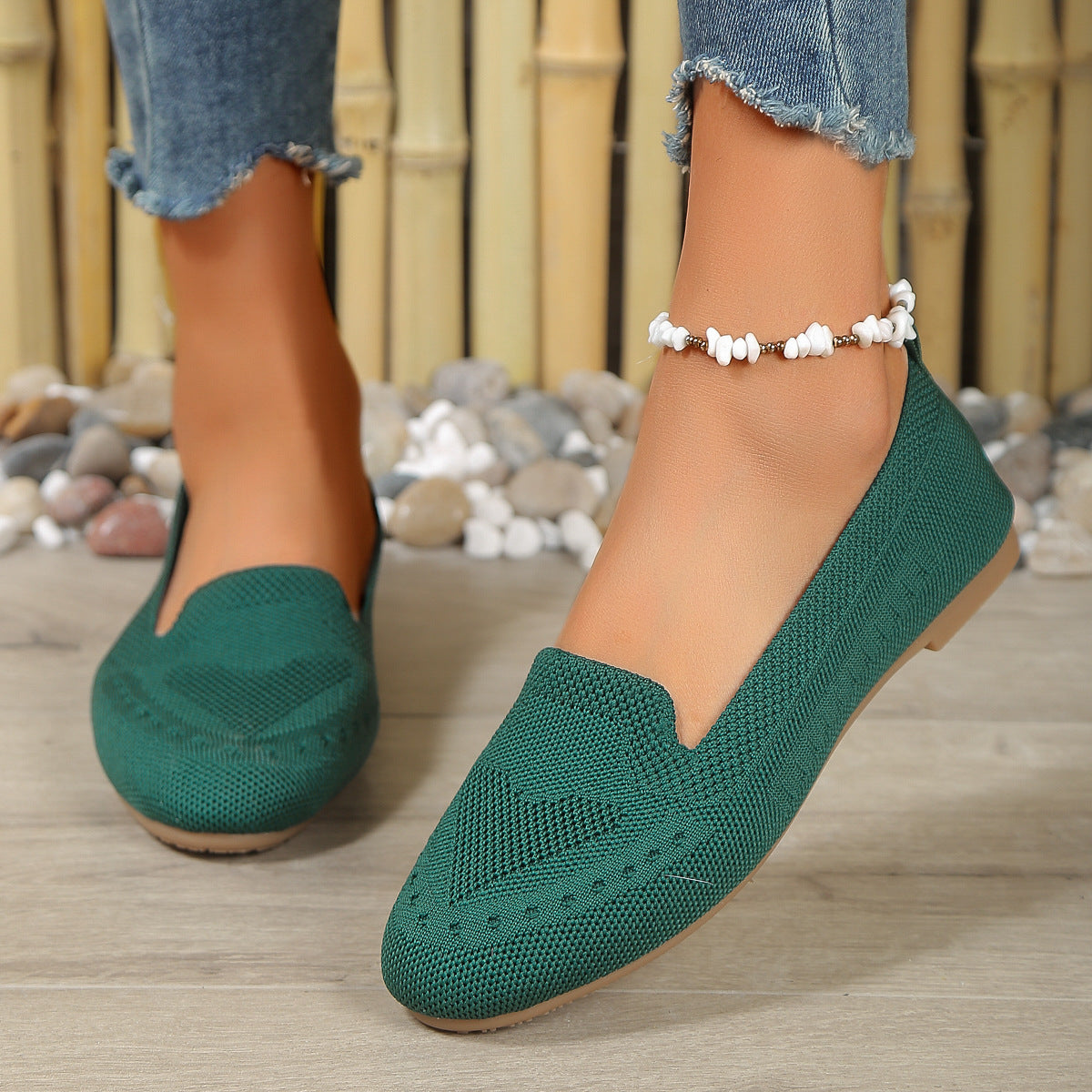 Fly Woven Mesh Slip-on Freizeitschuhe mit flacher Sohle