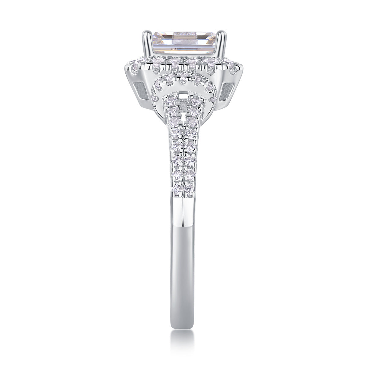 Quadratischer Moissanit-Silberring mit Diamanten