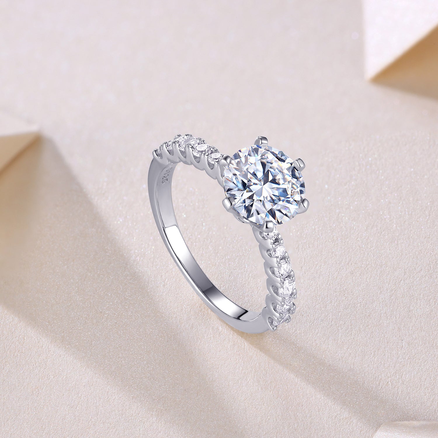 Large Moissanite Silver Diamond Ring