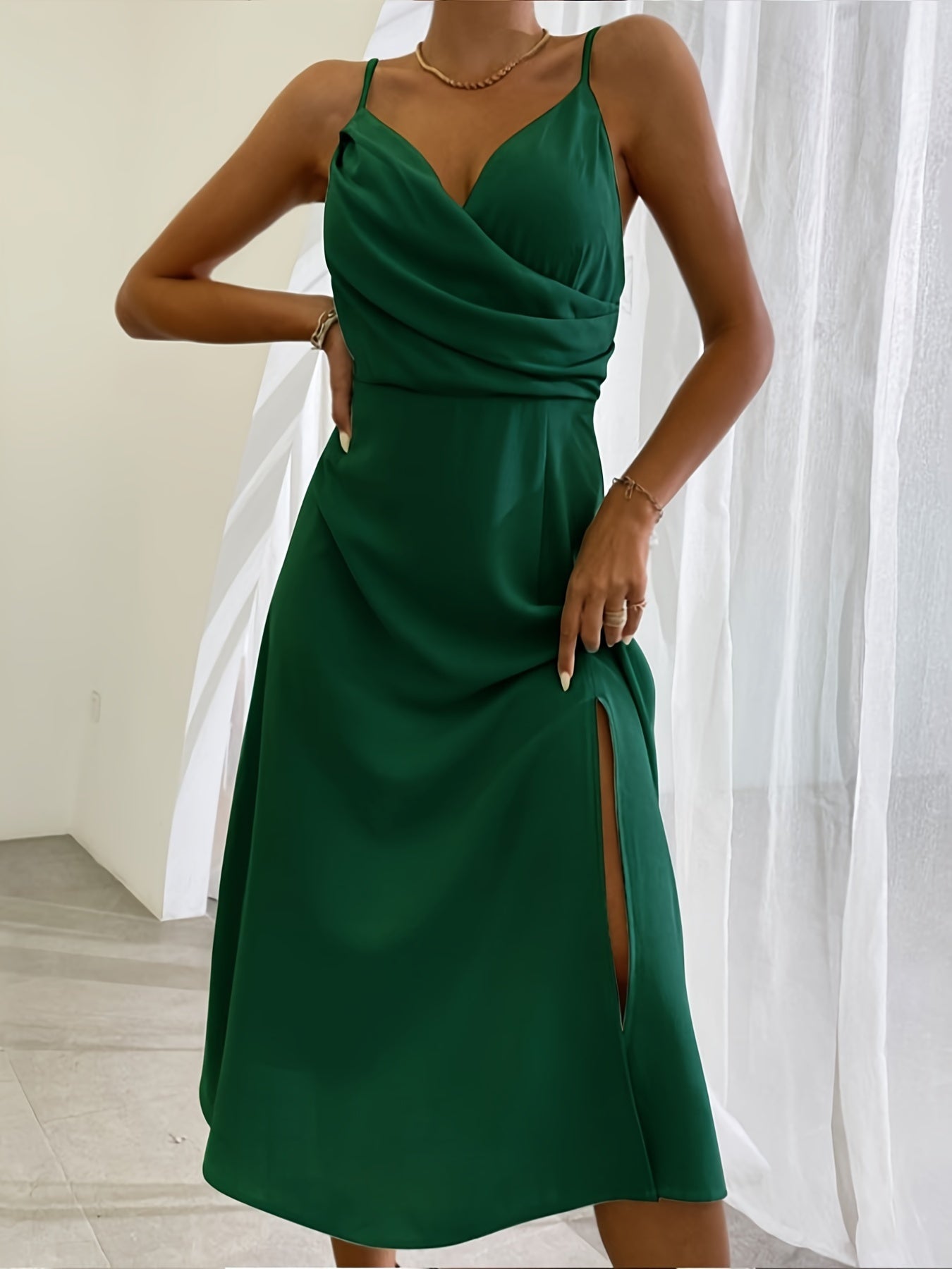 V-Neck Slit Slim Sling Dress for Women
