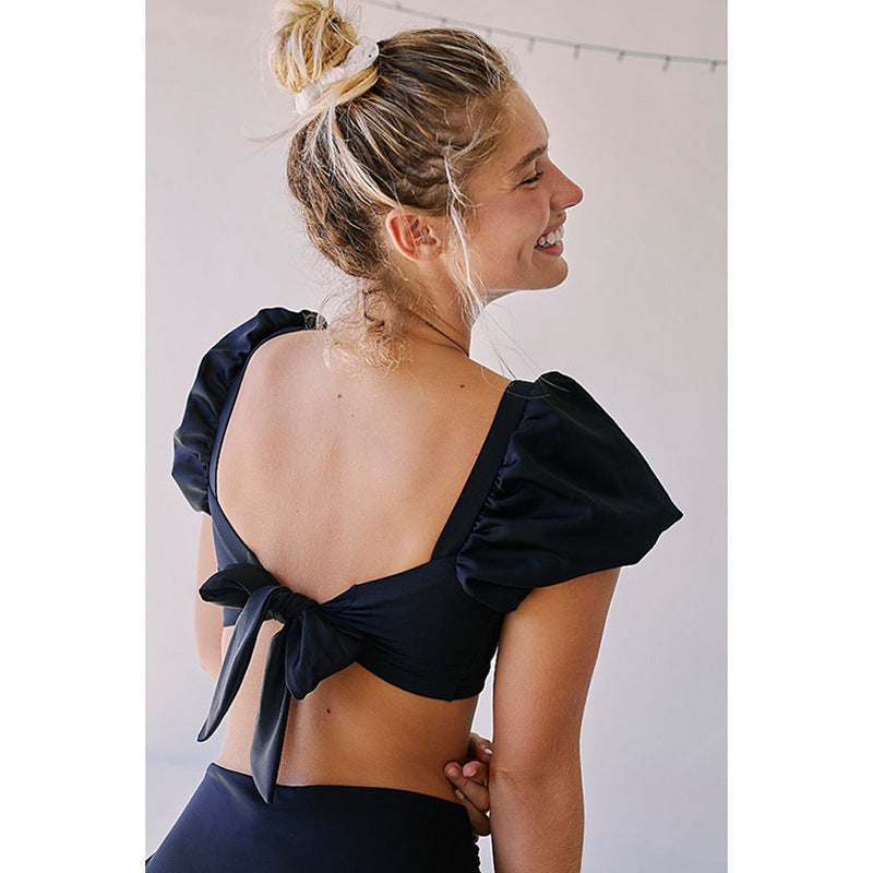 Ruffles Solid Color Bandage Bikini
