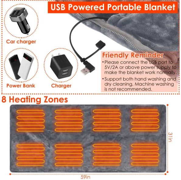 USB Heated Blanket Poncho Wrap 59x31 in