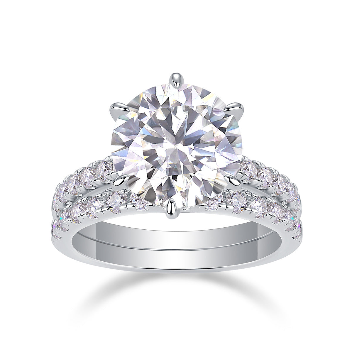 Arranged Moissanite Silver Diamond Rings