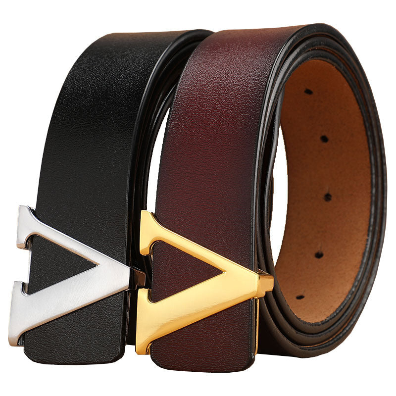 Ceinture de pantalon rétro en cuir véritable avec lettre V