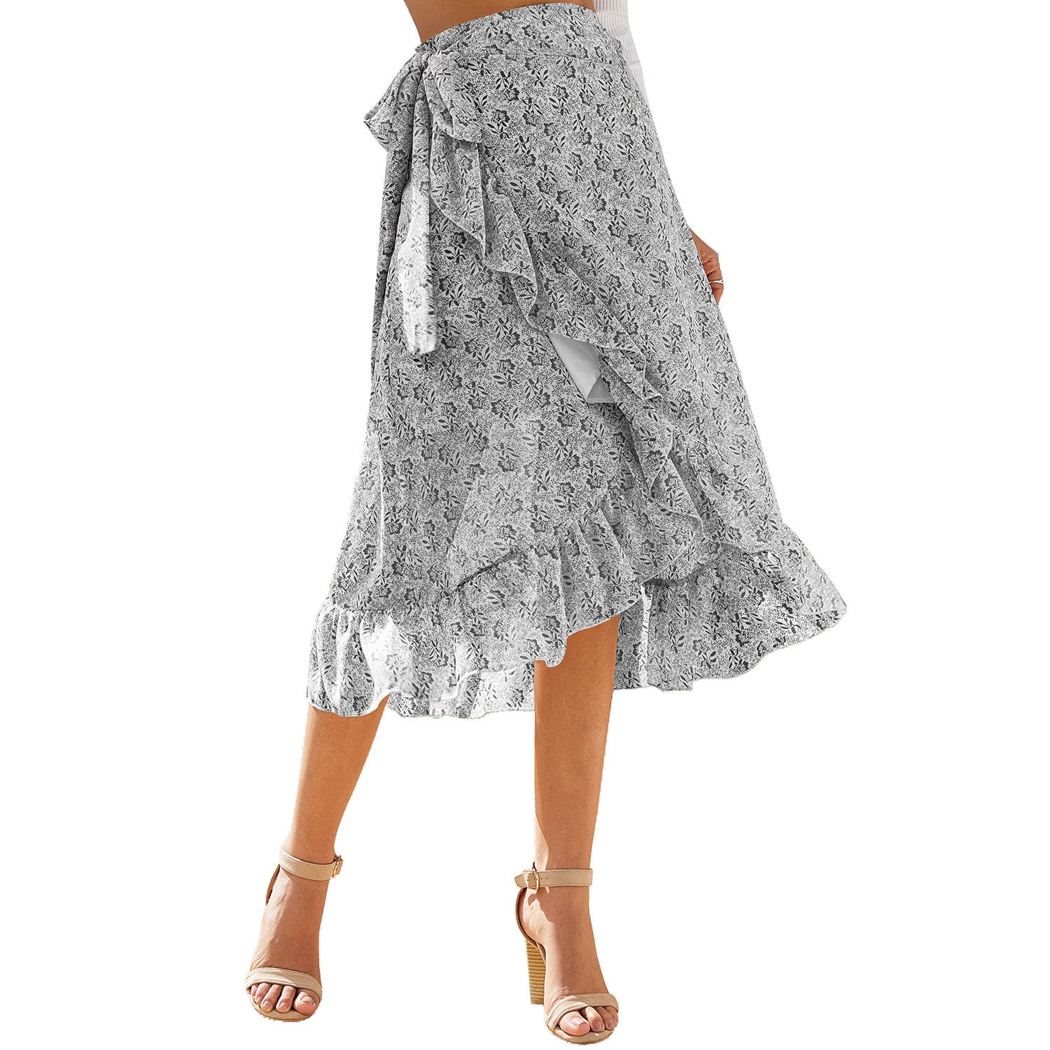 Wickelrock aus Chiffon mit Blumenmuster und hoher Taille