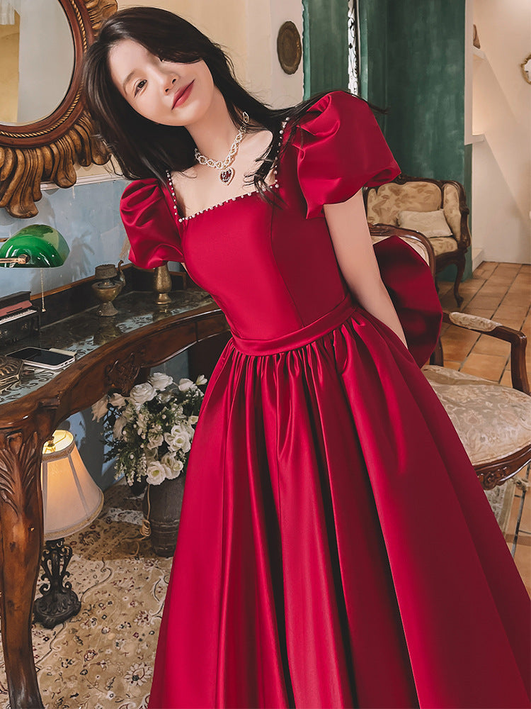 Winter Wine Red Satin Princess Dress