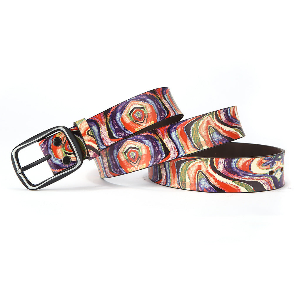 Ceinture en cuir de vachette à motif graffiti arc-en-ciel