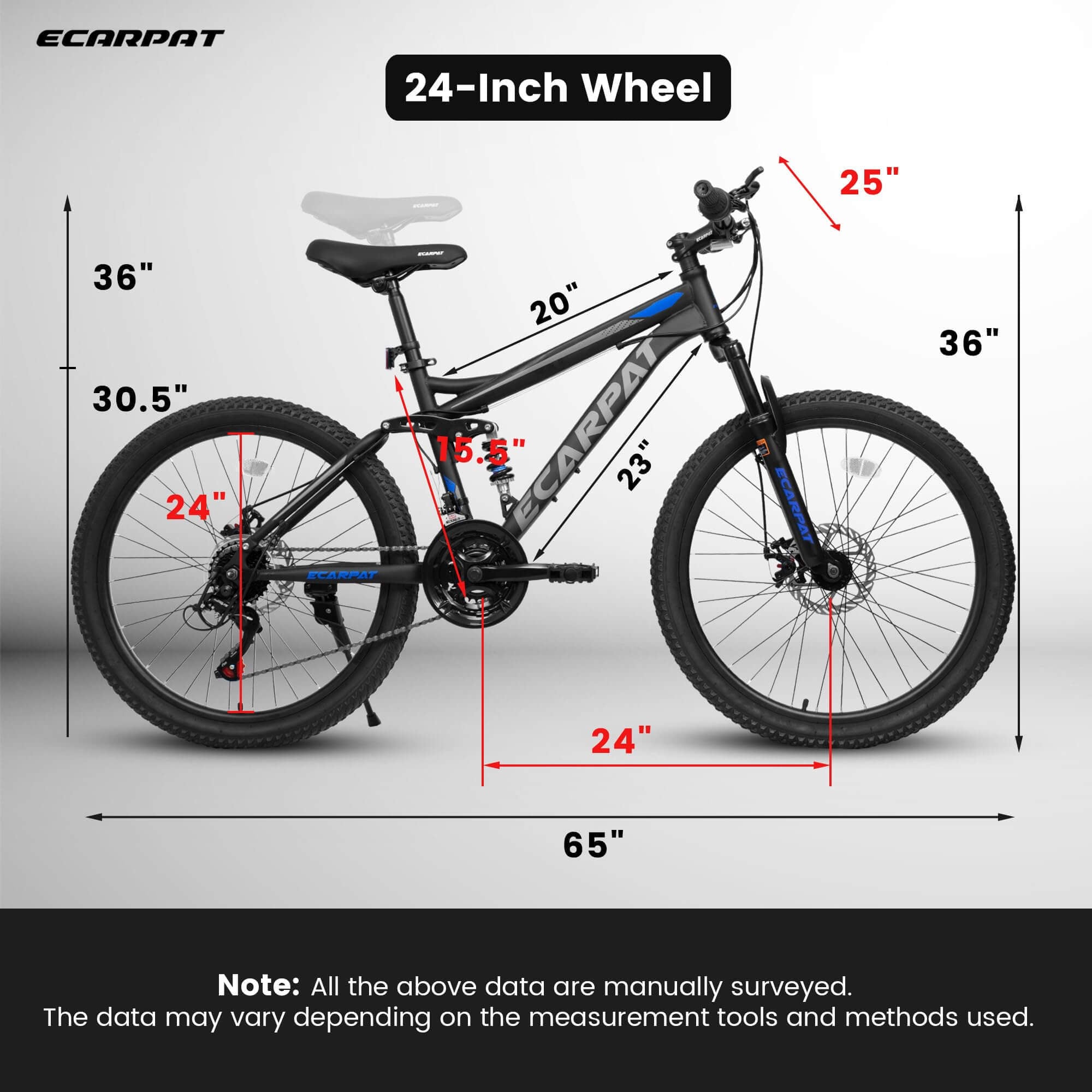 24-Zoll-MTB-Fahrrad, 21-Gang, Scheibenbremsen, robuster Rahmen