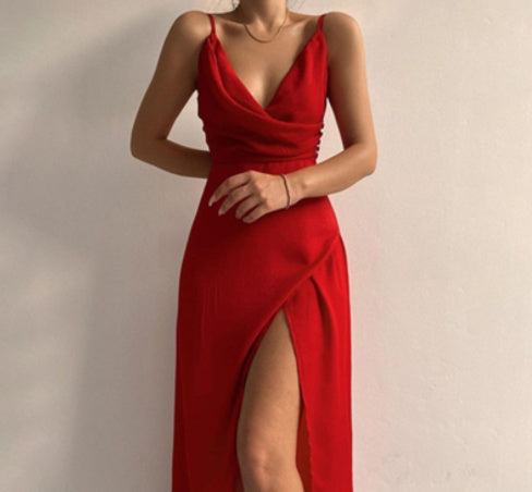 V-Neck Slit Slim Sling Dress for Women