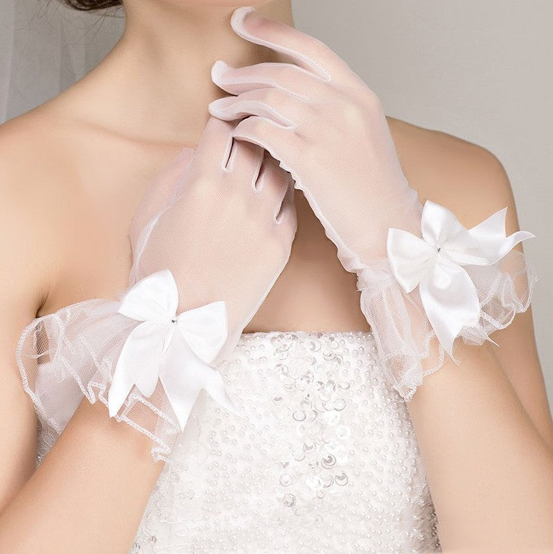 Crystal Tulle Bridal Wedding Gloves