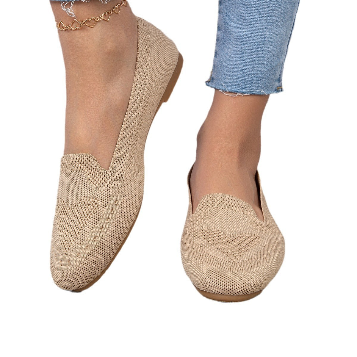 Fly Woven Mesh Slip-on Freizeitschuhe mit flacher Sohle