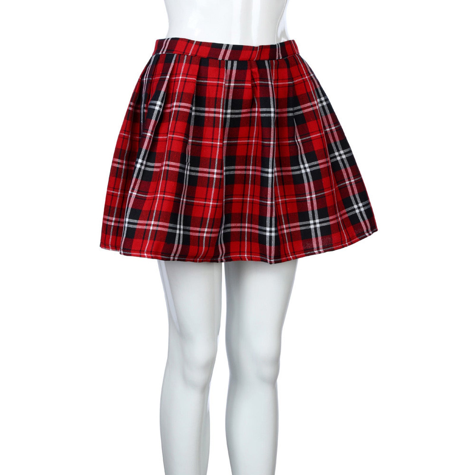 Modischer Damen-Faltenrock mit mittelhoher Taille und Karomuster
