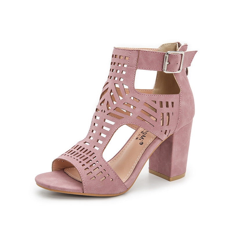 Large Size Peep Toe Thick Heel Sandals