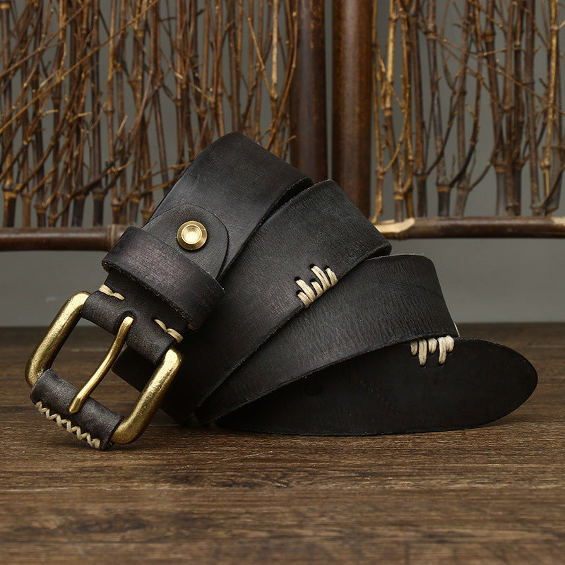 Ceinture rétro en cuir de vache faite à la main
