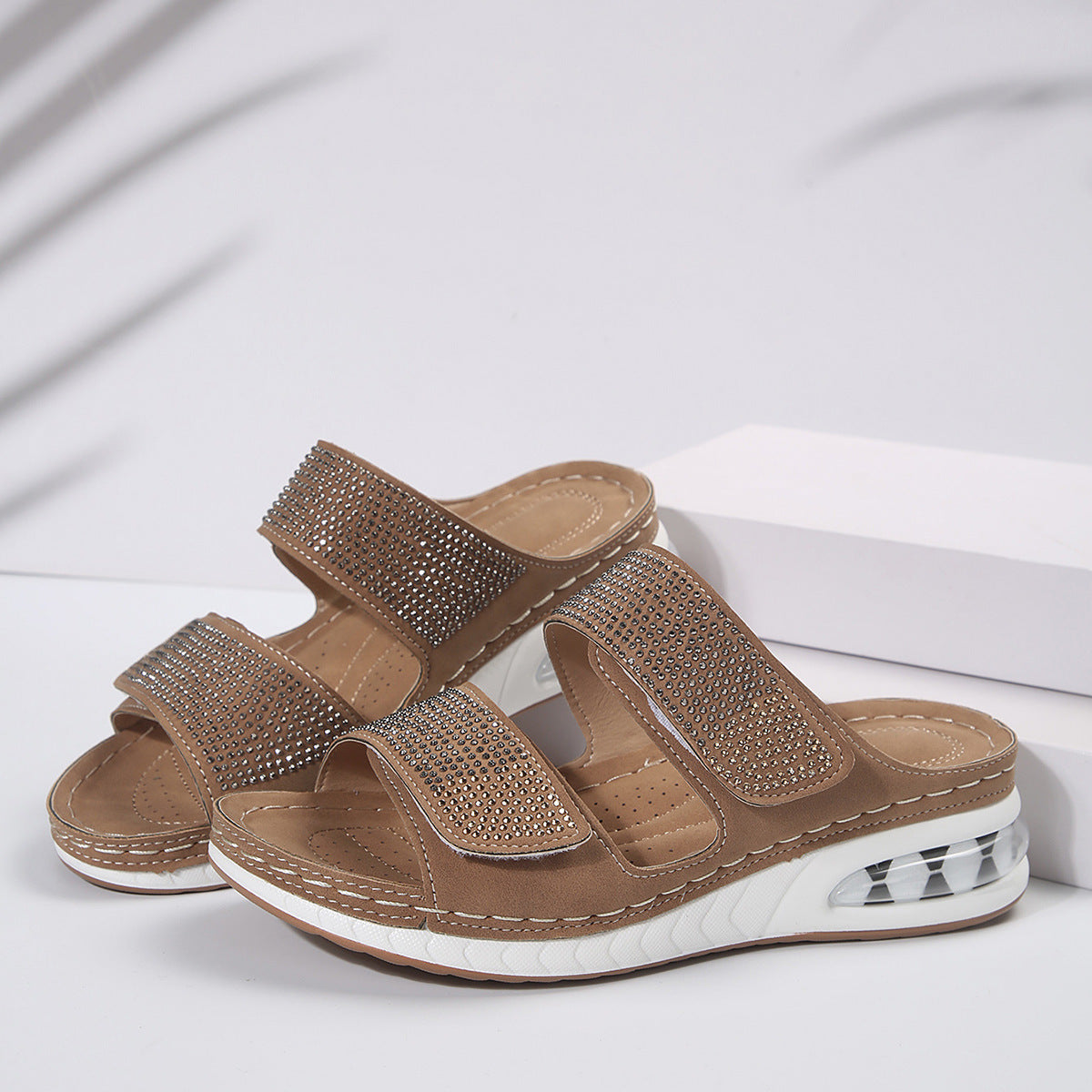 Air Cushion Rhinestone Wedge Sandals