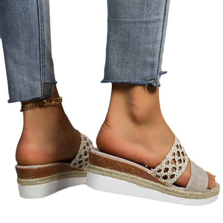 Plus Size Rope Platform Peep Toe Sandals