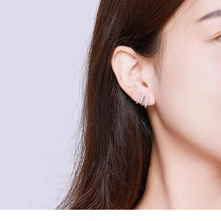 Three-Layer Silver Earrings