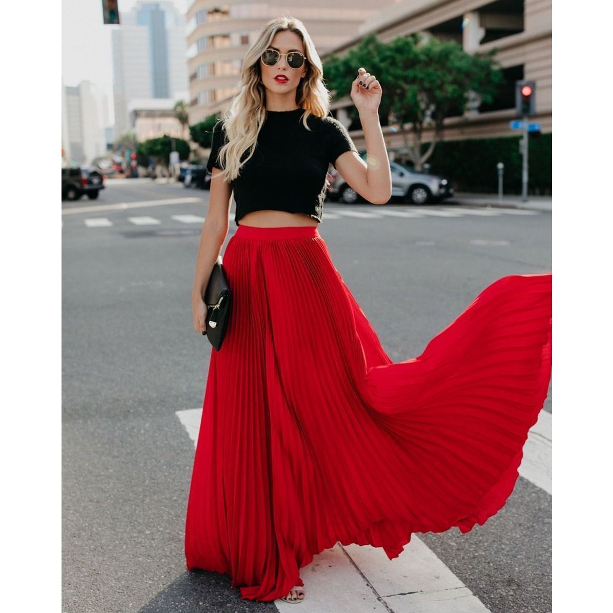 Jupe longue décontractée taille haute pour femme