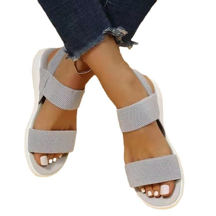 Elastic Back Strap Flyknit Flat Sandals