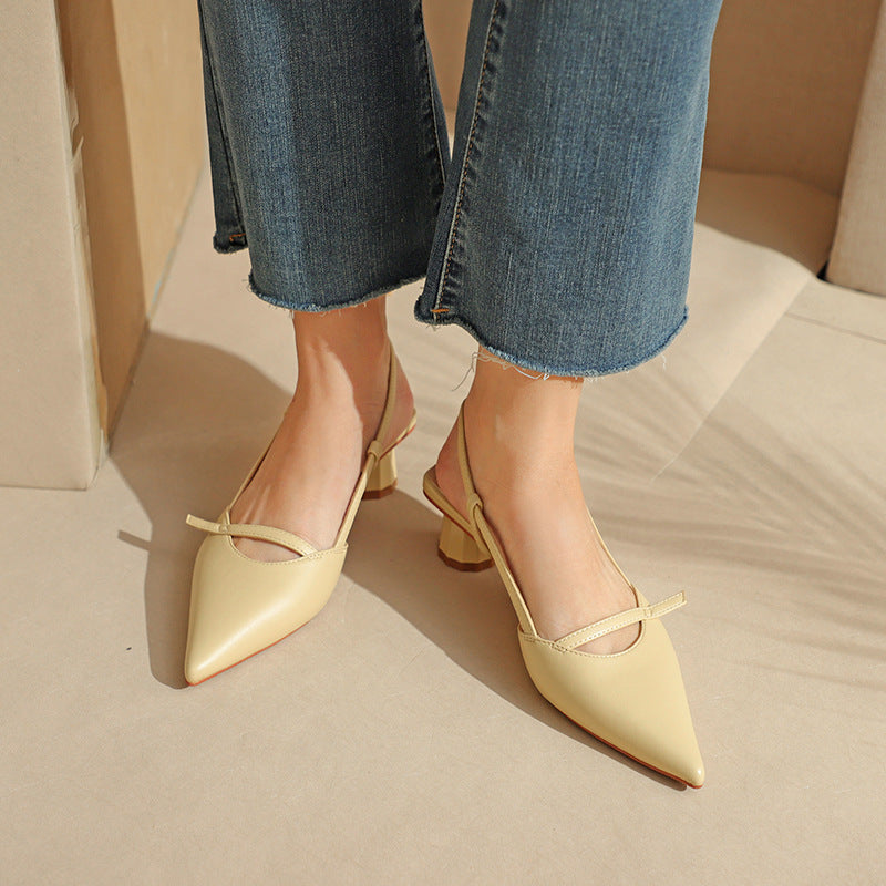 Chunky Low Heel Pointed Leather Sandals