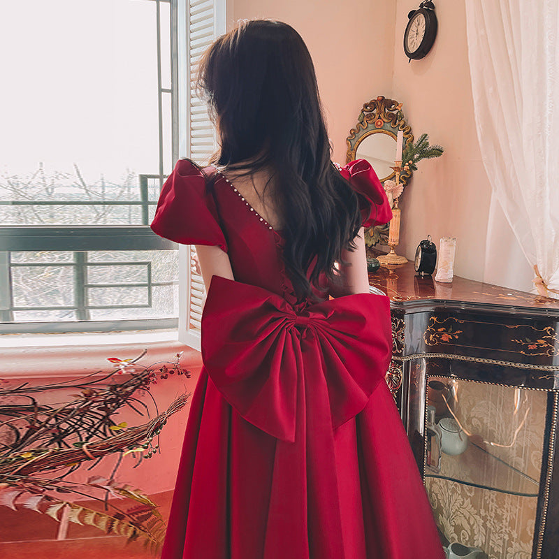 Winter Wine Red Satin Princess Dress