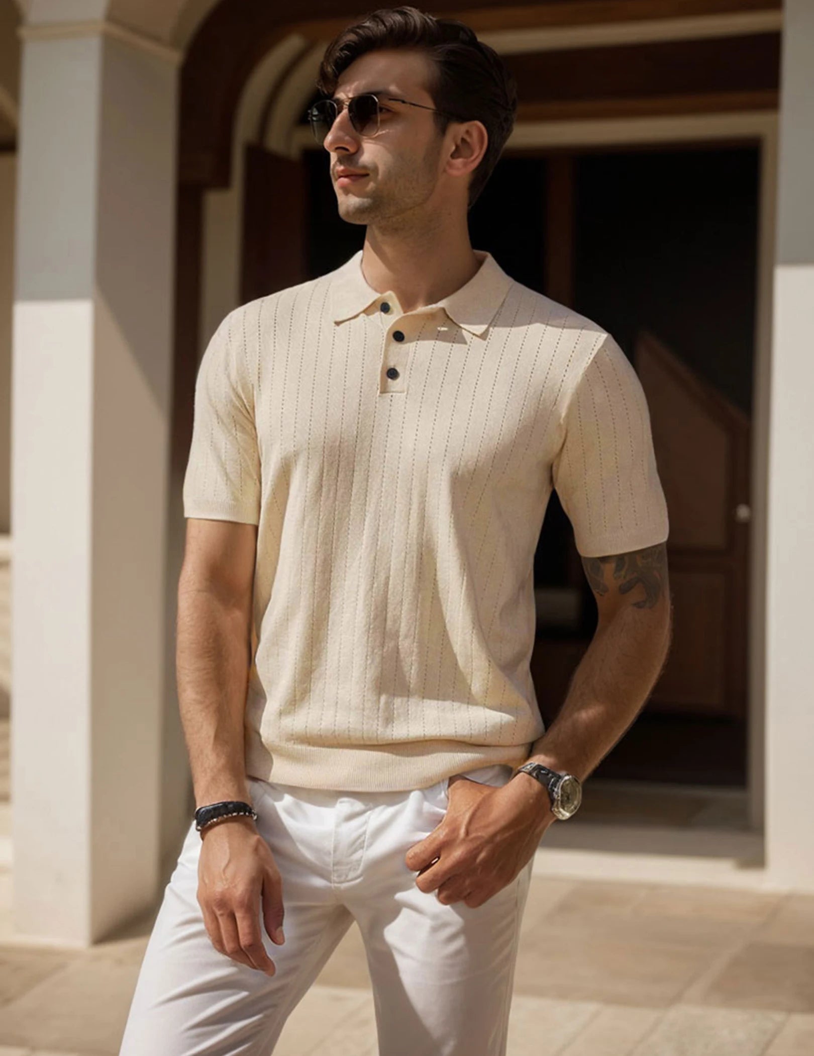 Men's Striped Polo Knit Shirt