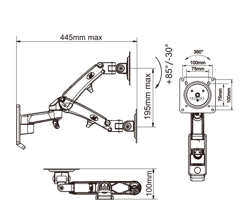 NB F150 Gas Spring TV Monitor Mount Arm