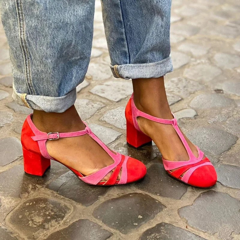 Colorblock Round Toe High Heel Sandals