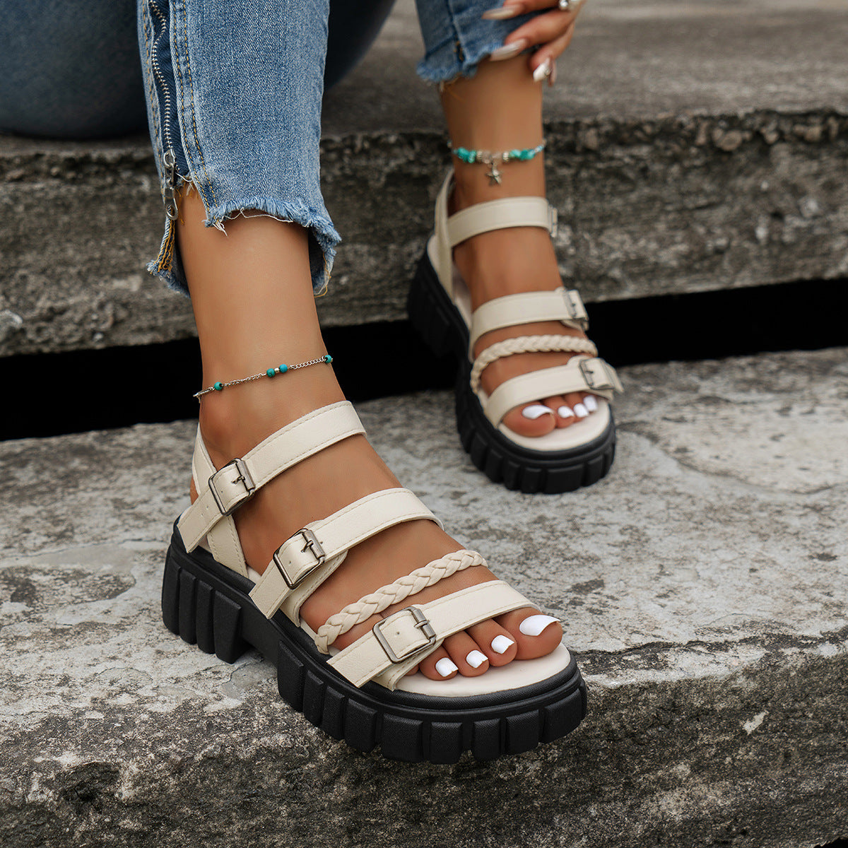 Offene Sandalen mit Biskuitboden