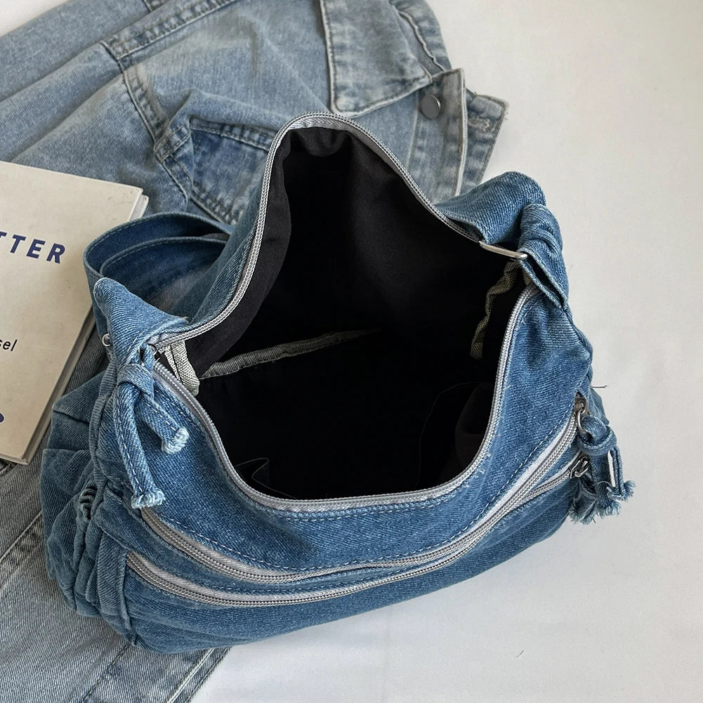 Women Denim Large Crossbody Messenger Bag