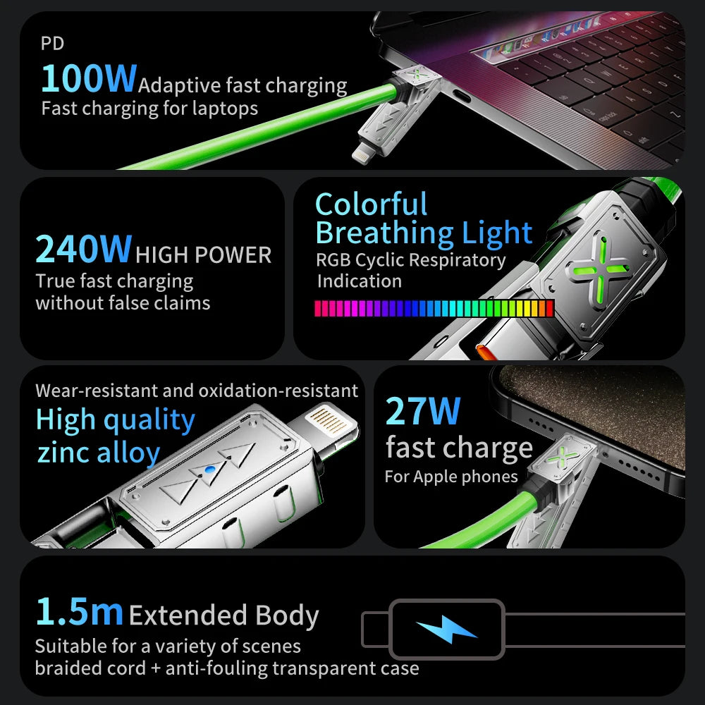 240W 4-in-1 USB-C Schnellladekabel