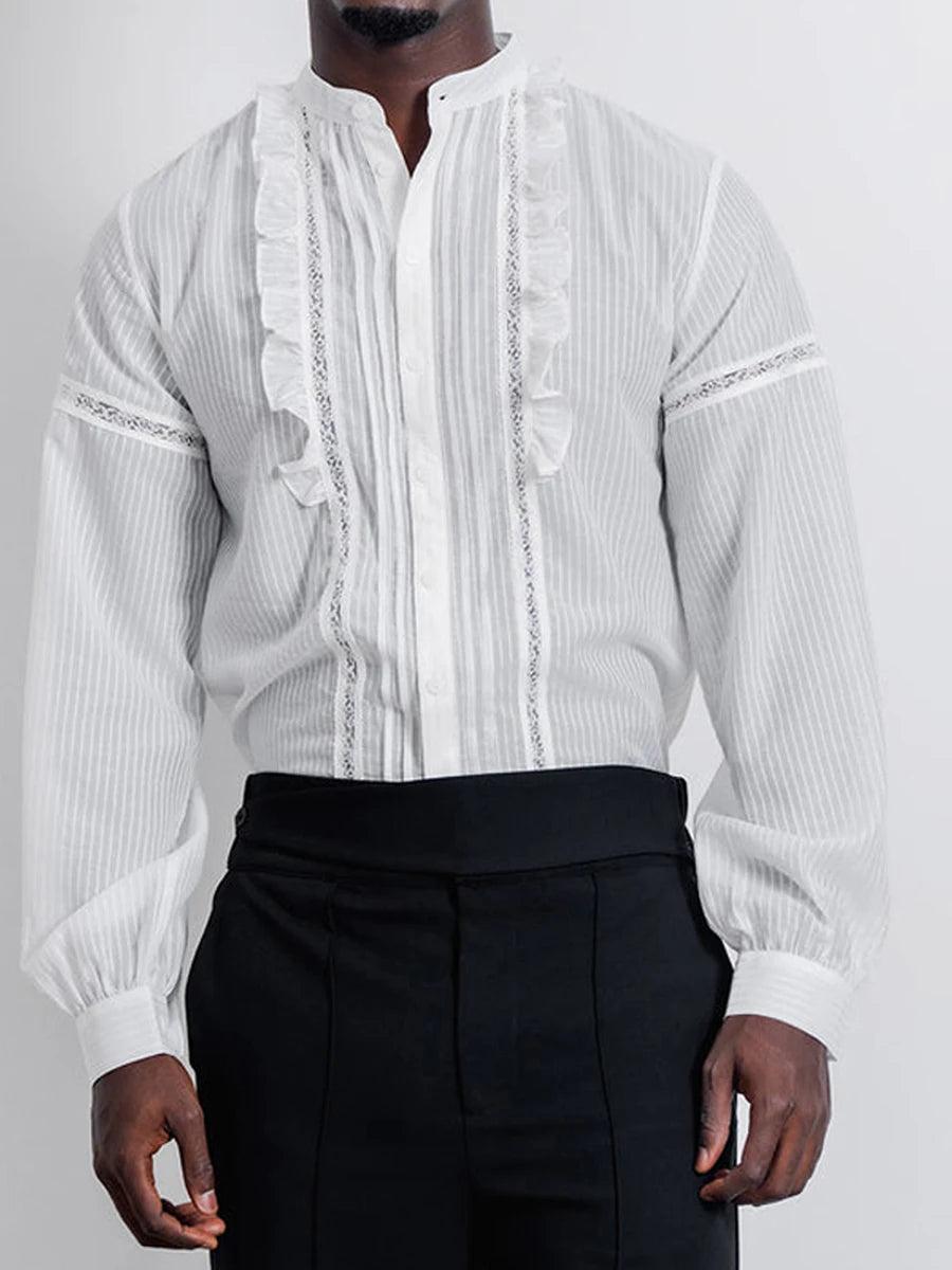 Vintage Striped Ruffle Button-Up Shirt